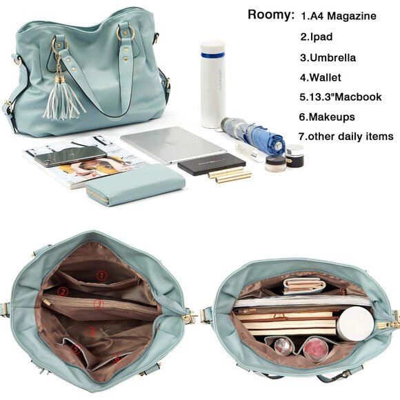 Women Large Synthetic Leather Crossbody Bag Set Tote Wallet Purse Handbag - Picture 6 of 9